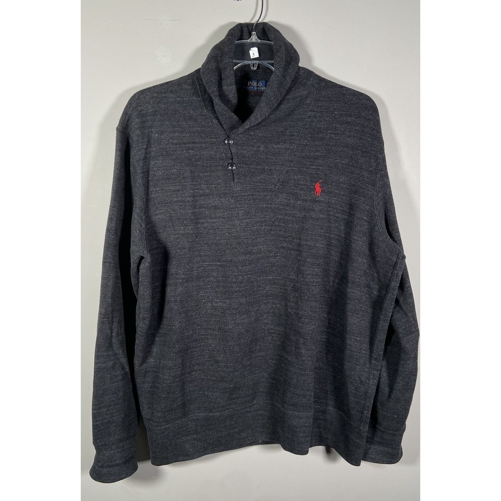 Polo Ralph Lauren Shawl Collar Henley Sweater Mens XL Gray Heather
